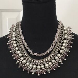 Silver and Gray Layered Bib Necklace